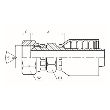 BSP FEMALE 60° CONE DOUBLE HEXAGON