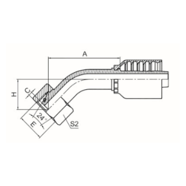 45° METRIC FEMALE 24° CONE O-RING H.T. ISO 12151-2 DIN 3865